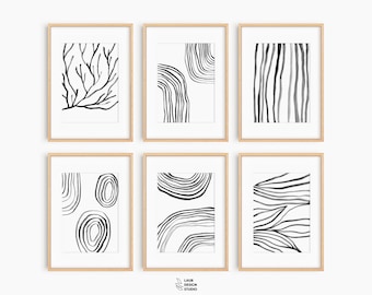 Set of 6  Modern Neutral Home Decor: Abstract Hand-Drawn Watercolor Prints (Digital Download)