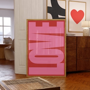 Déclaration d'amour de la Saint-Valentin, art mural imprimable minimaliste rose rouge moderne, art mural imprimable scandinave, impression de décoration intérieure minimaliste rétro