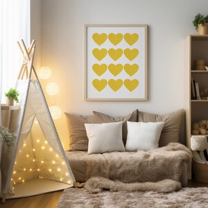 Mid-century Yellow Hearts Retro Minimalist Printable Wall Art Simple Scandi Folk Printable Poster Kids Wall Art Easter Gift Home Decor image 4