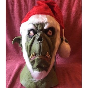 25% Off, Free Shipping! Halloween SCARY GREEN SANTA Christmas Mask  Adult Latex Deluxe Mask Ghoulish Productions New, Top Seller!
