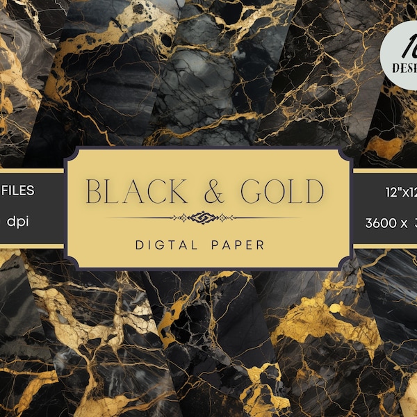 Black and Gold Marble digital paper for commercial use in wedding invitation or web design, free commercial use, scrapbooking, junkjournal