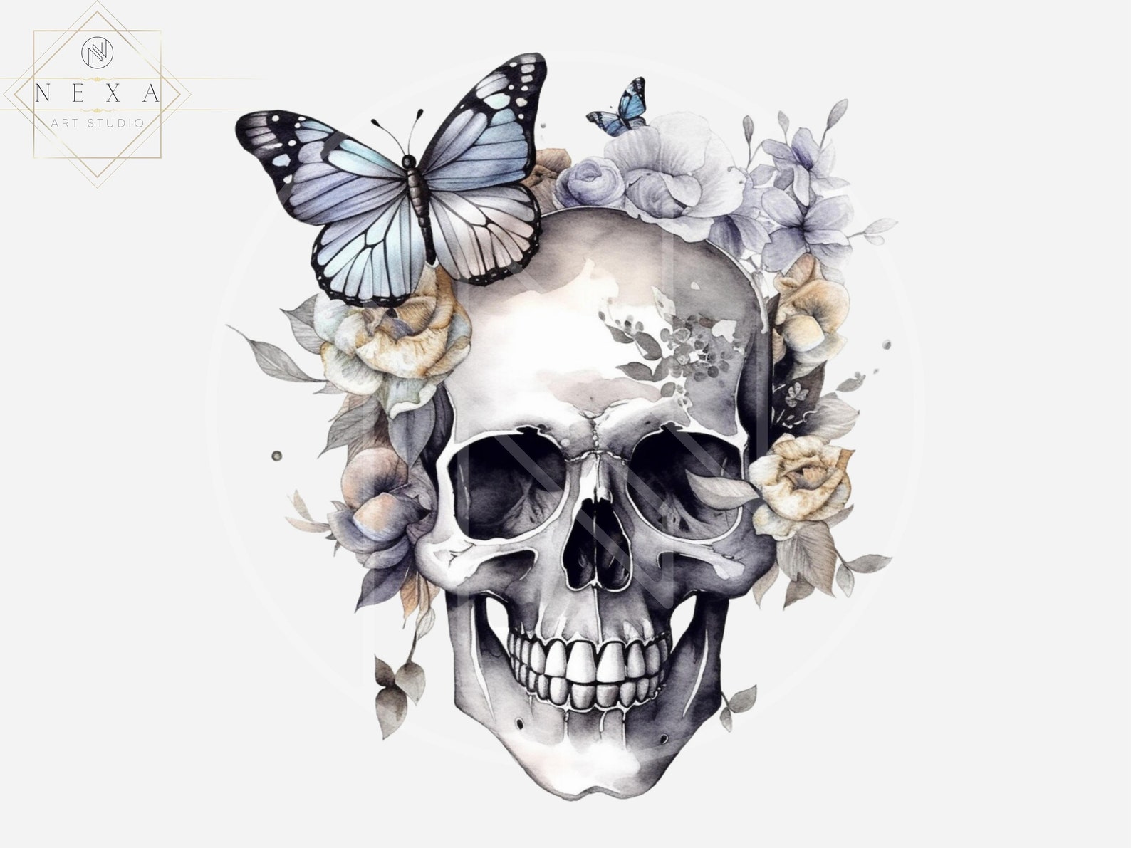 15 Watercolor Floral Skull PNG, Skull Clipart, Clipart, Occulte Clipart ...