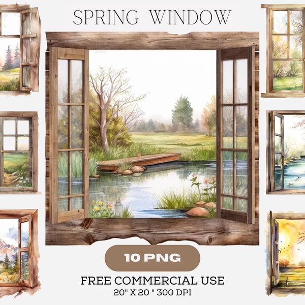 Watercolor Spring Windows Clipart Flower windows PNG format instant download for commercial use, Scrapbook, Junk Journal, Digital Crafting