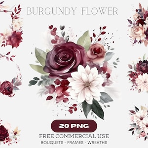 Floral border, Burgundy flowers, Border frame floral wreath, Wedding invite card, Digital floral clipart PNG, Floral designs, Card Making