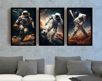 Astronaut Sports Metal Framed Wall Art: Boys Room Decor