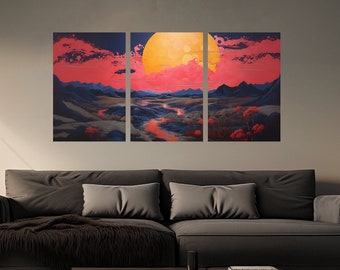 3 Piece Japanese Mountain Wall Art: Metallic Framed Aluminum Print