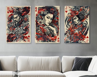 King Queen Jack Card Art: Casino Triptych, Framed Prints