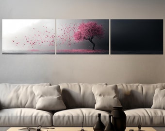 Pink Blossom Tree Triptych – Aluminum or Acrylic Wall Art