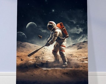 Astronaut Baseball Art: Modern Metallic Aluminium Print
