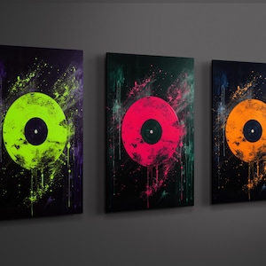 Impresión artística de discos de vinilo: decoración musical de aluminio de 3 paneles imagen 1