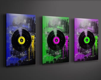 Abstract Vinyl Record Wall Art: Modern Aluminium Triptych