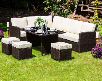 Mobili da giardino in rattan Set d'angolo da pranzo all'aperto di Katie Blake