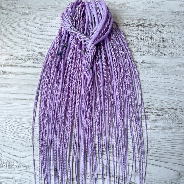 Lilac double ended synthetic dreads, boho dreadlocks, lavender color crocheted dreadlocks, full set DE dreadlocks and braids