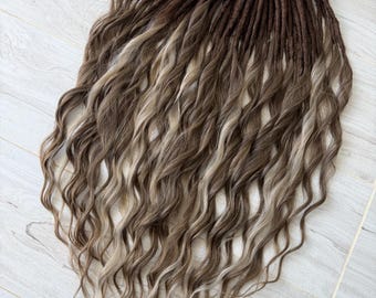 Kanekalon DE Braids with Boho Curls: Natural Tone Dreads Set (50 Double-Ended Braids)