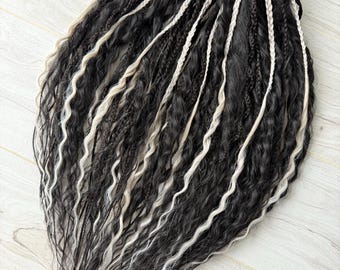 Black Silver Dreadlock Set – Curly Braids Synthetic Hair Extensions (55cm)