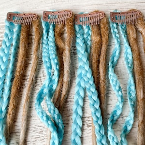 Blue & Brown Clip-In Dreads – 4 Hair Clips, 16 Synthetic Dreadlocks, 60 cm