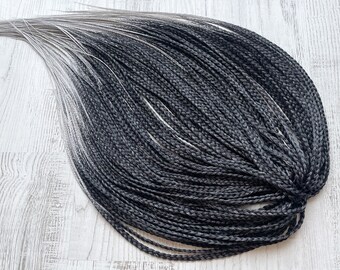 Black to Silver Ombre Double-Ended Braids Set – 55 DE Synthetic Hair Extensions – Full Head – 60–65 cm