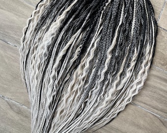 Ombre Black and Silver Synthetic Braids: Crochet Box Braid Set