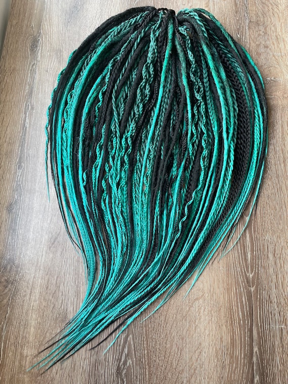 Teal & Black Synthetic Dreadlock Set – 55 Double Ended DE  display picture 3