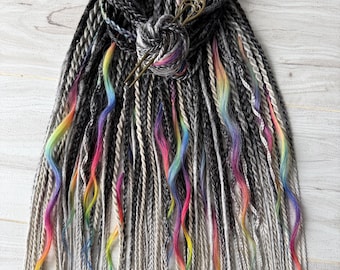 Black Silver Rainbow Dreadlock Set – Braided Synthetic Hair Extensions, 60–64 cm Boho Style