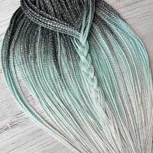 Rastas sintéticas de doble punta, ombré, negro, turquesa y blanco, juego completo, 50 unidades
