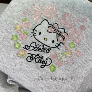 Kitty Coquette Bow Embroidered Crewneck Sweatshirt