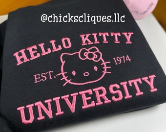 Kitty University Trendy Cute Customizable Embroidered Crewneck Sweatshirt