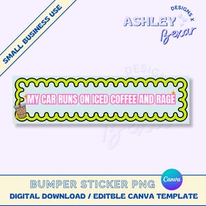 Bumper Sticker PNG, Coffee Bumper Sticker Design, Funny Sticker Design, Commercial Use, Digital Download, Bumper Sticker Canva Template