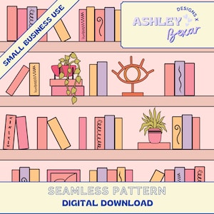 Books Seamless Pattern Digital Download, Seamless Pattern, Girly Seamless Pattern, Fabric Pattern, Book Pattern, Bookshelf Pattern