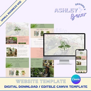 Modelo de site Canva para loja de plantas, site comercial, modelo de site, site, modelo de site editável, site moderno, estufa