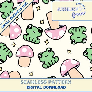 Frösche und Pilze Musterdesign, digitaler Download, Musterdesign, Pilz Muster, Stoffmuster, Kawaii Muster, Frosch