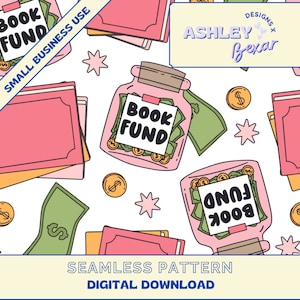 Book Fund Seamless Pattern Digital Download, Seamless Pattern, Girly Seamless Pattern, Fabric Pattern, Book Pattern