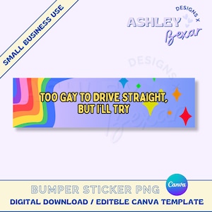 Pegatina para parachoques gay PNG, diseño de pegatina para parachoques, diseño de pegatina del orgullo, uso comercial, descarga digital, plantilla de Canva para pegatina para parachoques