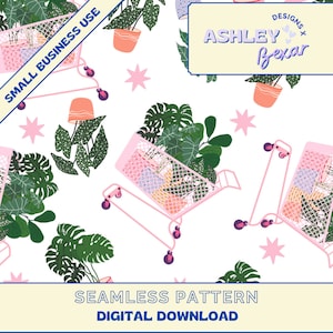 Niedliche Pflanzen Musterdesign, digitaler Download, nahtlose Muster, Sublimationsmuster, Plant Mom Pattern Design, Rapportmuster, Frühling