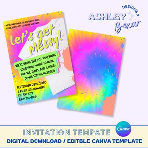 Faire-part d'été tie and dye, invitation de toile pour adultes, invitation de toile modifiable, invitation d'été, invitation de fête, pool party