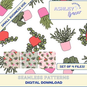 Niedliche Pflanzen Musterdesign, digitaler Download, nahtlose Muster, Sublimationsmuster, Plant Mom Pattern Design, Rapportmuster, Frühling