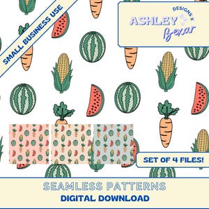 Farmers Markt Musterdesign, digitaler Download, nahtlose Muster, Sublimationsmuster, Gemüse Musterdesign, Rapportmuster, Frühling