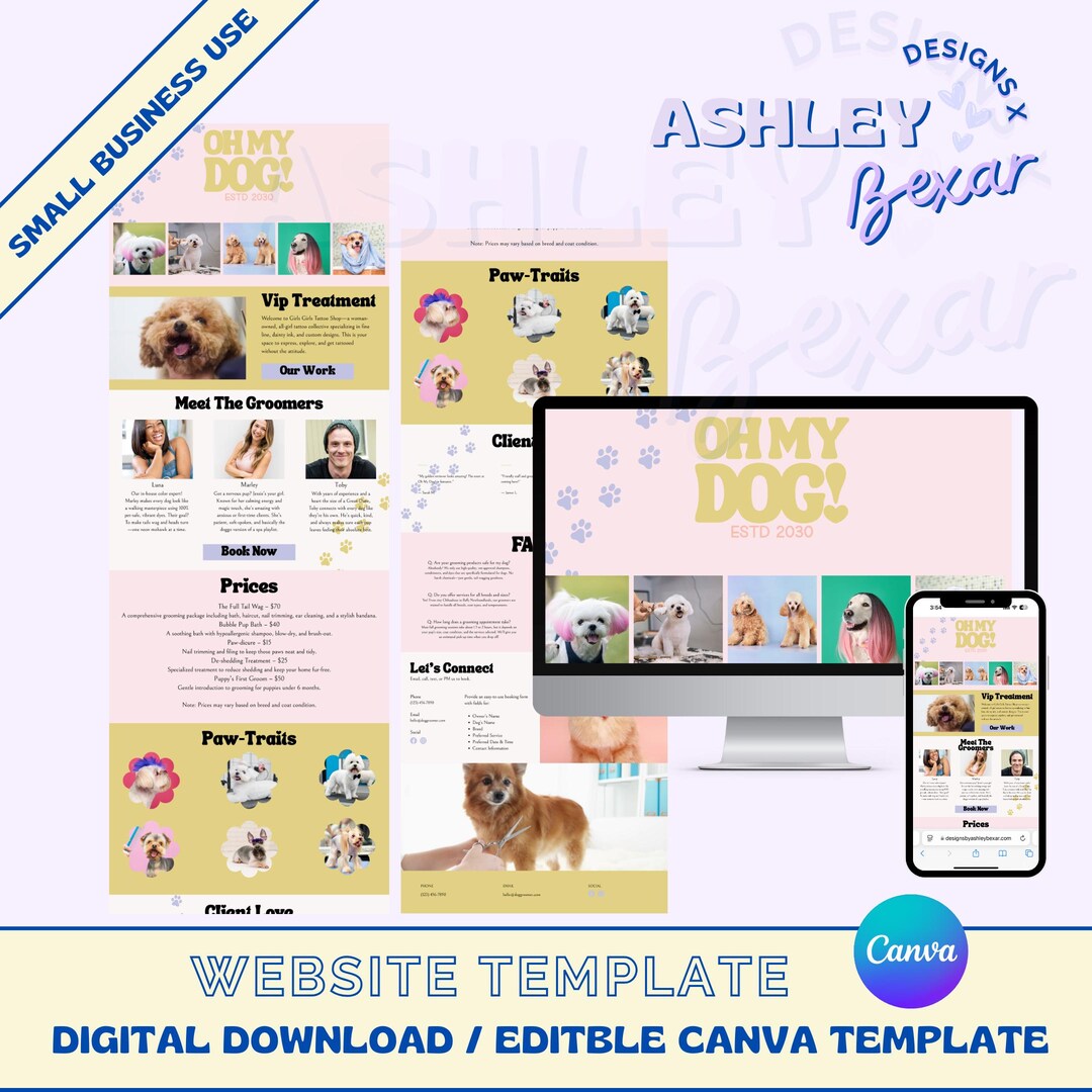 Dog Groomer Canva Website Template, Business Website, Website Template