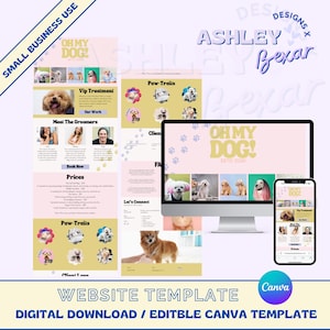 Dog Groomer Canva Website Template, Business Website, Website Template, Website, Editable Website Template, Trendy Website, Pet Groomers