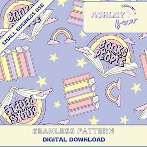 Book Seamless Pattern Digital Download, Seamless Pattern, Girly Seamless Pattern, Fabric Pattern, Library Pattern