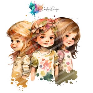 The_3_Girls, in aquarelstijl, digitaal bestand, PNG, PDF, SVG
