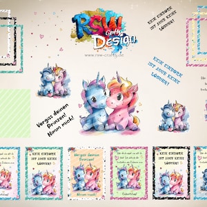 Unicorn_Pastell_Bundle_01 in Cartoon Style zur Sublimation und zum Plotten geeignet, in den Formaten SVG,PNG transp. Hintergrund