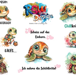 Turtle Bundle 01 in Cartoon Style zur Sublimation und zum Plotten geeignet, in den Format PNG / PDF  transp. Hintergrund Schildkröte