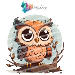 Eule_03, in Cartoon Stil, Water Colour, Digitale Datei, PNG, PDF, SVG