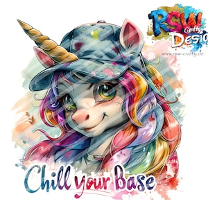 Unicorn chill your base_01  in Cartoon Style zur Sublimation und zum Plotten geeignet, in den Format PNG / PDF  transp. Hintergrund