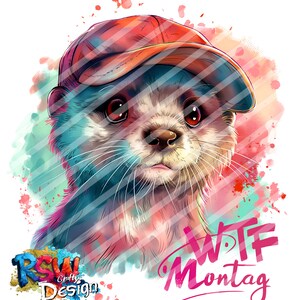 Otter_WTF_Montag_01 in Cartoon Style zur Sublimation und zum Plotten geeignet, in den Format PNG / PDF  transp. Hintergrund