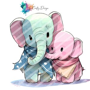 Elephant couple_01, in cartoon style, Digital file, PNG, PDF, SVG