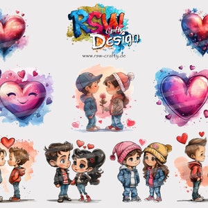 Valentinstag Bundle_02 in Cartoon Style zur Sublimation und zum Plotten geeignet, in den Format PNG transp. Hintergrund