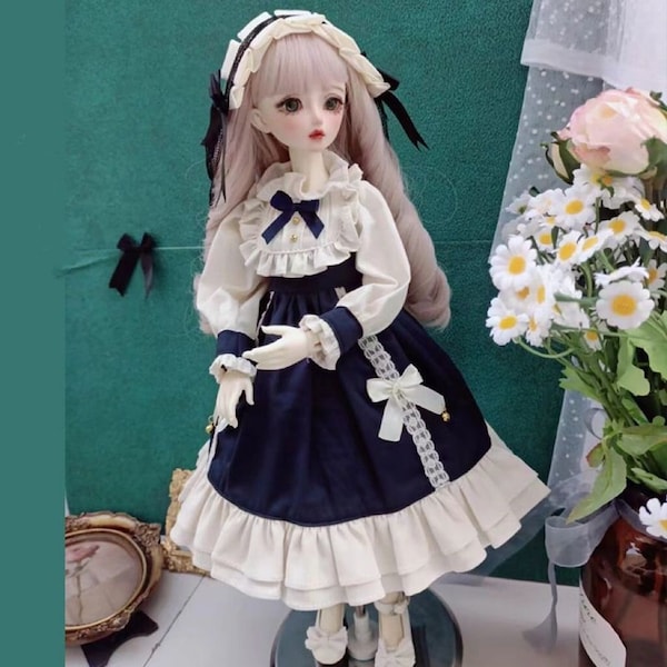 1/3 1/4 1/6BJD Trois Points Quatre Points Six Points Poupée Vêtements Ensemble Lolita Rétro Mignon Princesse Robe Robe + Cheveux Accessoires Poupée Vêtements