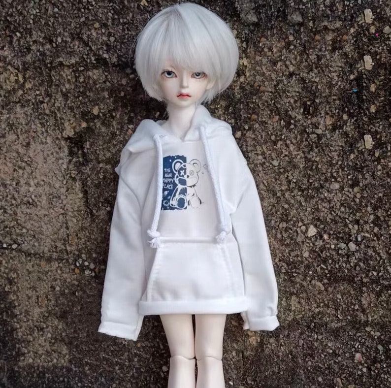 1/3 bjd 1/4 1/6BJD baby clothes 4 minutes 3 minutes 6 minutes 60cm doll clothes hooded sweater jacket printed white